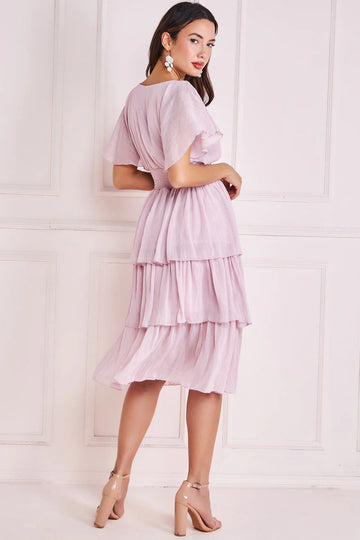 PLAIN LUREX CHIFFON TIERED DRESS Goddiva